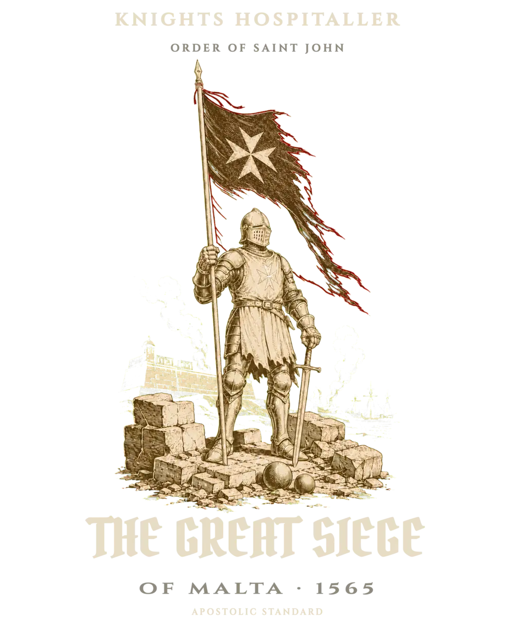 Illustration of a Knight Hospitaller carrying the battered standard at Malta