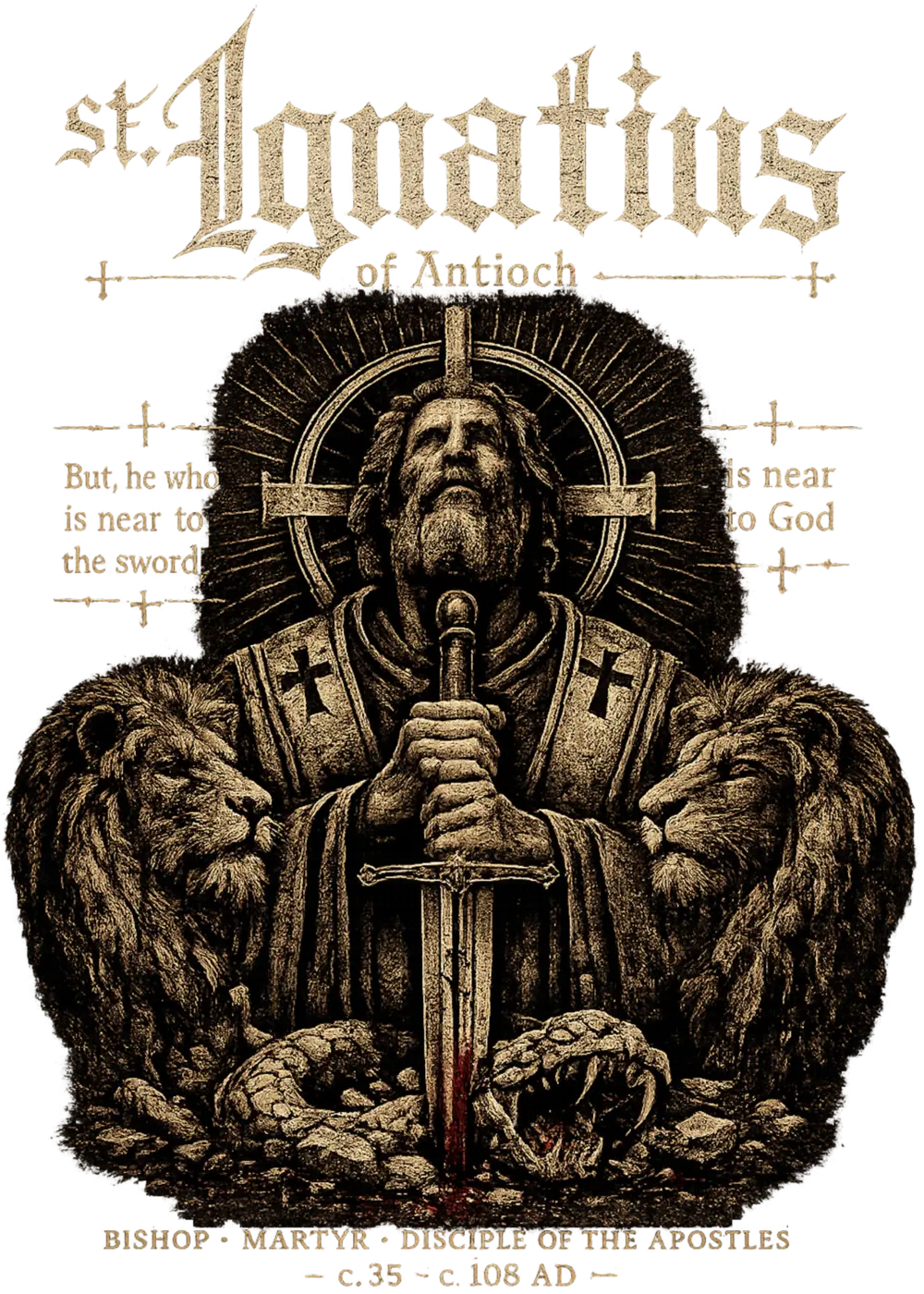 Illustration of Saint Ignatius of Antioch between two lions