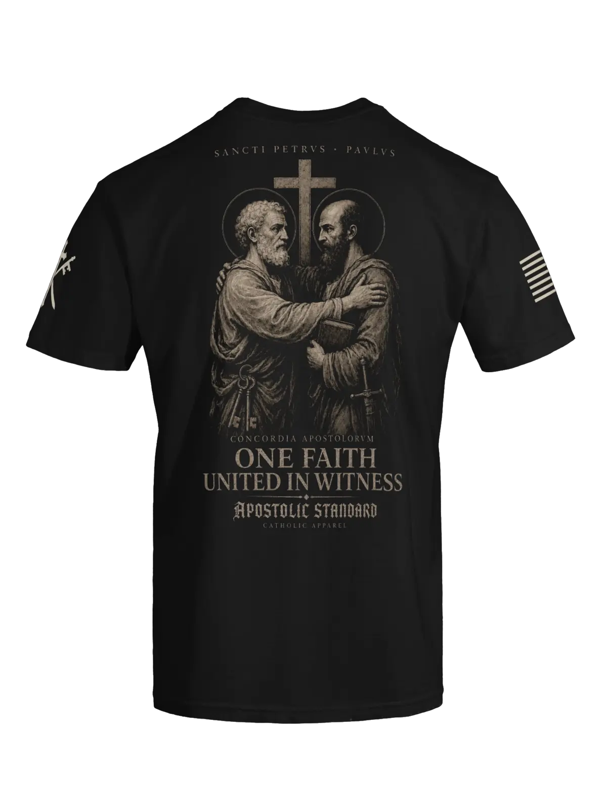 Back of the Saints Peter and Paul black heavyweight tee